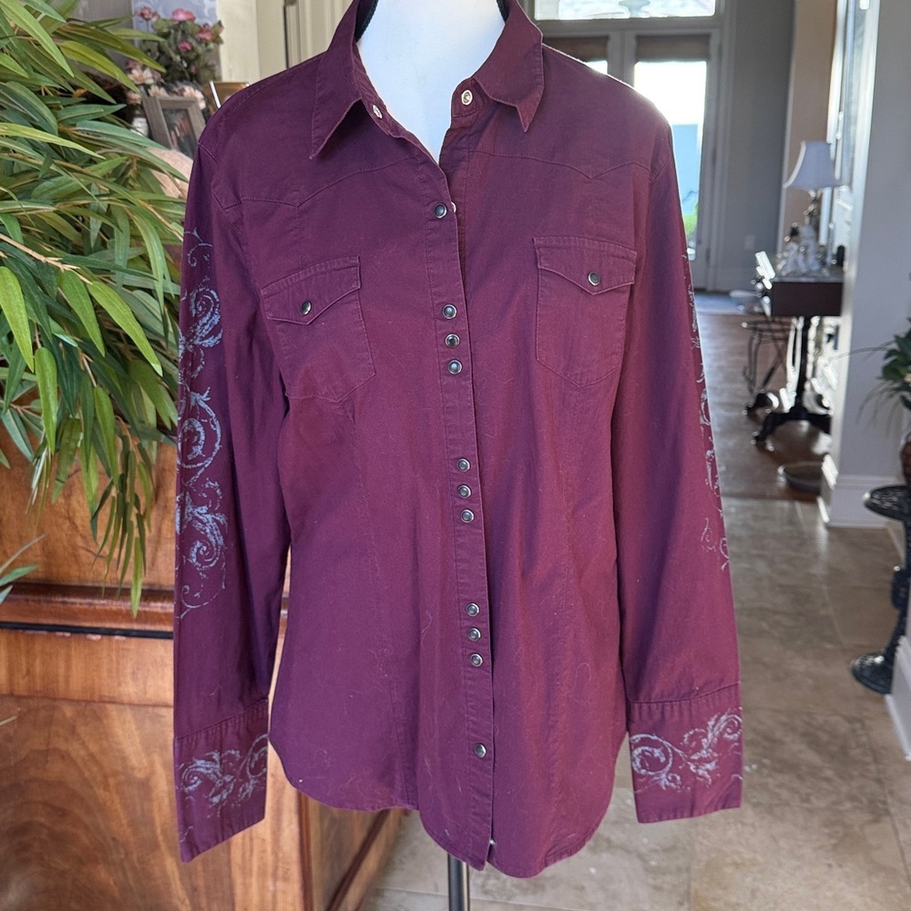 STETSON ladies western long sleeve blouse XL excellent condition burgundy - Picture 3 of 16
